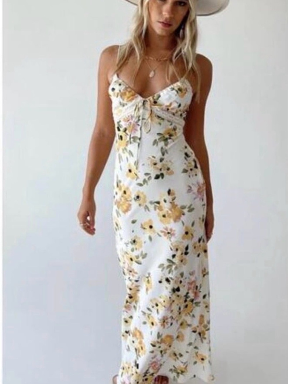 Princess Polly White Maxi Dress with Yellow Floral Print